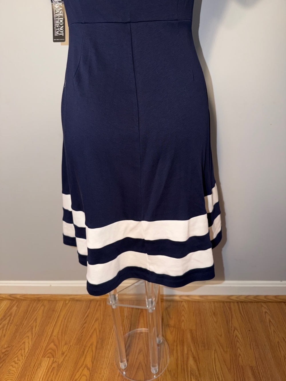 New York & Company Ladies NWT Fit & Flare Dress. Navy blue and white stripes. Sm - Picture 7 of 11